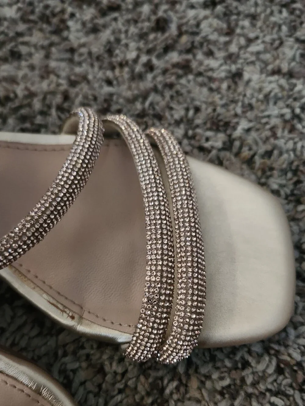 Girls Open-Toe Strappy Sandal in Champagne with Blinged Straps